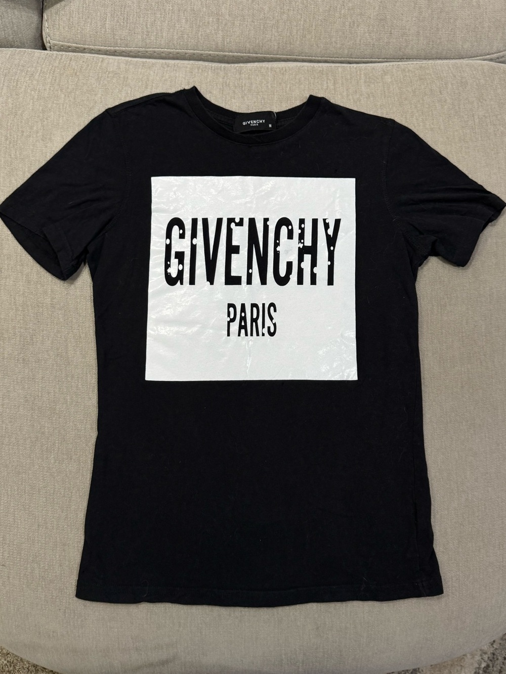 Givenchy Black Tee with White Logo Square - Women's Short Sleeve